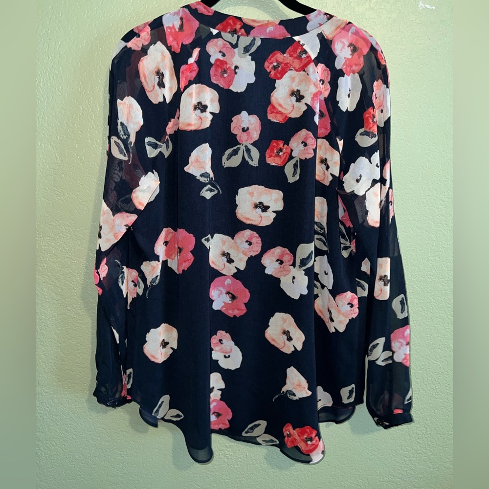 CAbi Navy Floral Blouse with Pink Accents - Picture 4 of 8